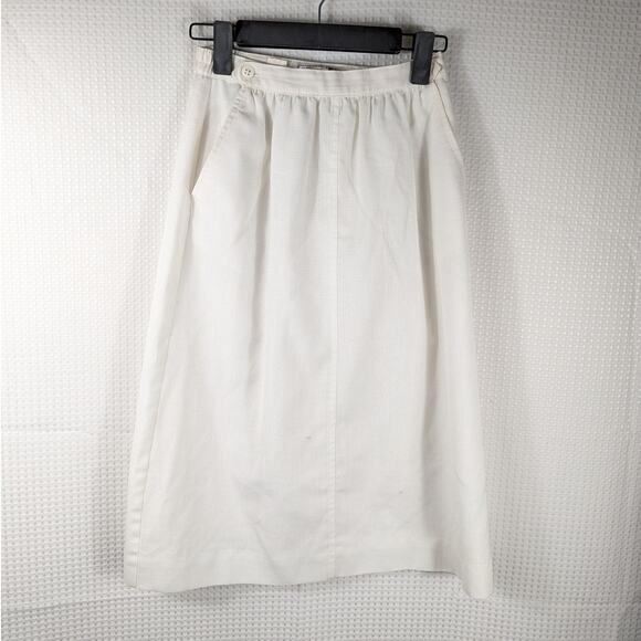 Petite Haberdashery 6P White Rayon Midi Skirt Pockets Elastic Waist Vintage - Picture 1 of 5